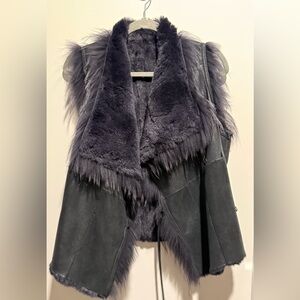Yves Salomon Dyed Rabbit Fur and Leather Vest in sz MEDIUM